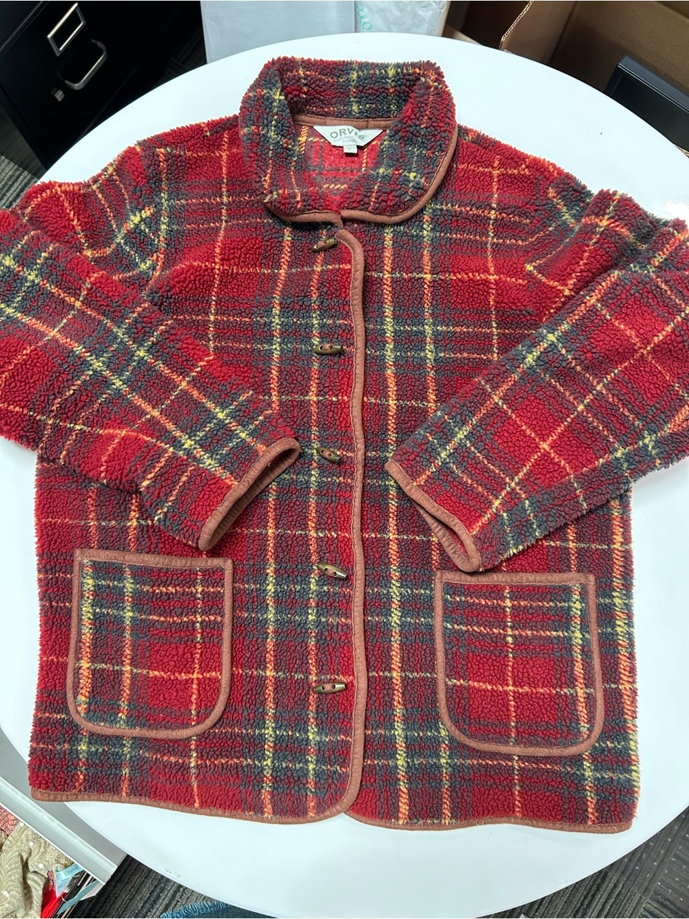 Orvis Women’s Red Plaid Bouclé Jacket Size Large